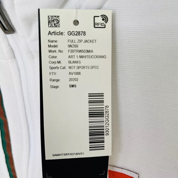 Adidas Miami Hurricanes Full Zip Clima Lite Performance Jacket College Sz S/M - Picture 10 of 14